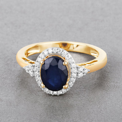 1.70 Carat Genuine Blue Sapphire and White Diamond 14K Yellow Gold Ring Bids.com