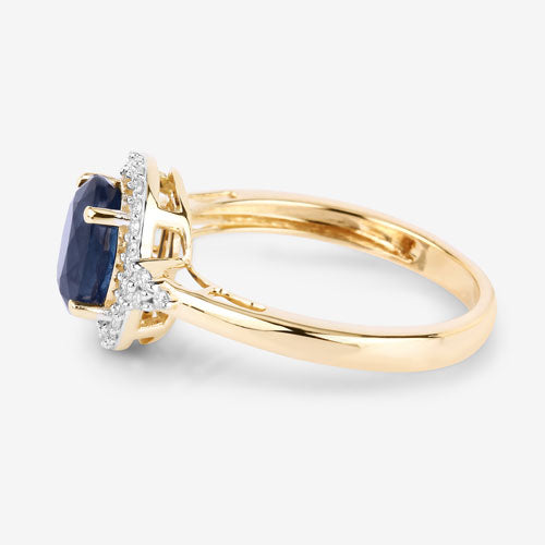 1.70 Carat Genuine Blue Sapphire and White Diamond 14K Yellow Gold Ring Bids.com