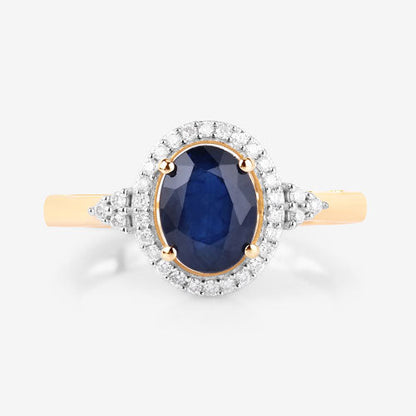 1.70 Carat Genuine Blue Sapphire and White Diamond 14K Yellow Gold Ring Bids.com