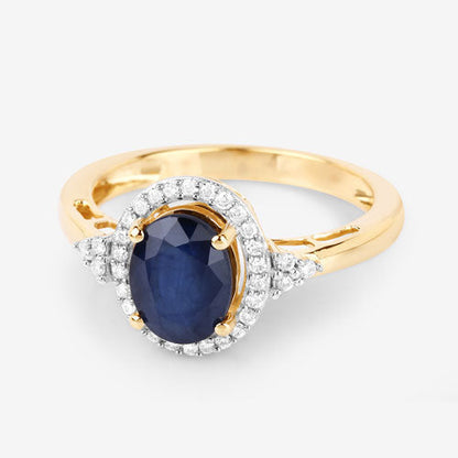 1.70 Carat Genuine Blue Sapphire and White Diamond 14K Yellow Gold Ring Bids.com