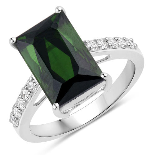 6.16 Carat Genuine Green Tourmaline and White Diamond 14K White Gold Ring Bids.com