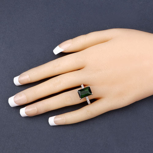 6.16 Carat Genuine Green Tourmaline and White Diamond 14K White Gold Ring Bids.com