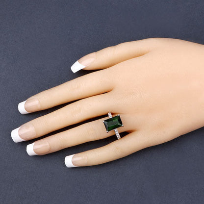 6.16 Carat Genuine Green Tourmaline and White Diamond 14K White Gold Ring Bids.com