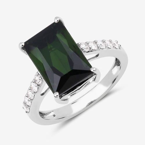 6.16 Carat Genuine Green Tourmaline and White Diamond 14K White Gold Ring Bids.com