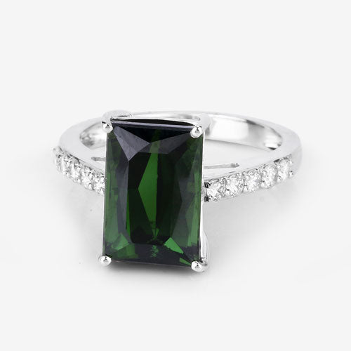 6.16 Carat Genuine Green Tourmaline and White Diamond 14K White Gold Ring Bids.com