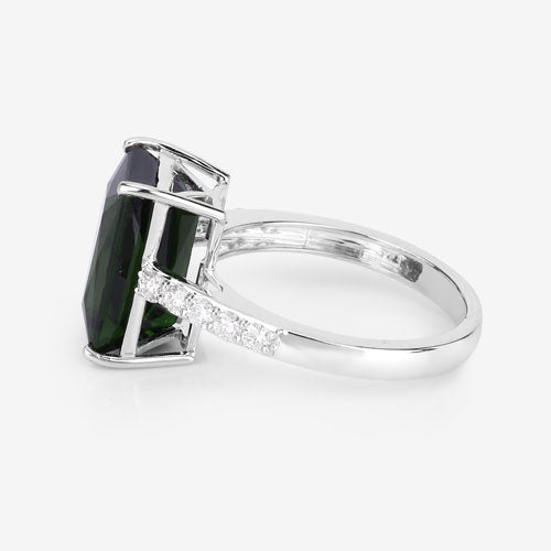 6.16 Carat Genuine Green Tourmaline and White Diamond 14K White Gold Ring Bids.com