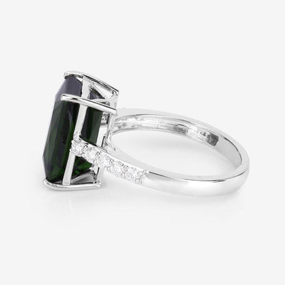 6.16 Carat Genuine Green Tourmaline and White Diamond 14K White Gold Ring Bids.com