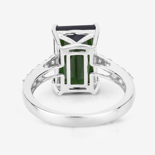 6.16 Carat Genuine Green Tourmaline and White Diamond 14K White Gold Ring Bids.com