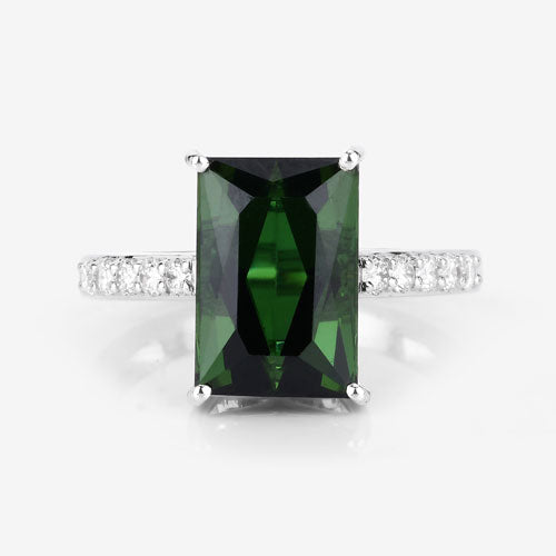 6.16 Carat Genuine Green Tourmaline and White Diamond 14K White Gold Ring Bids.com