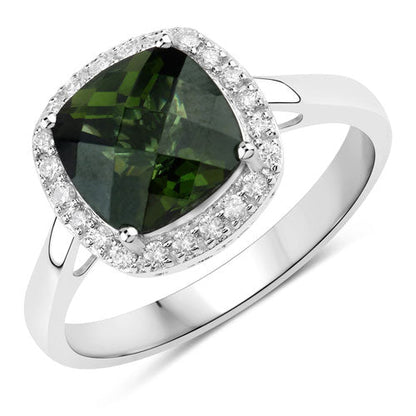 2.64 Carat Genuine Green Tourmaline and White Diamond 14K White Gold Ring Bids.com