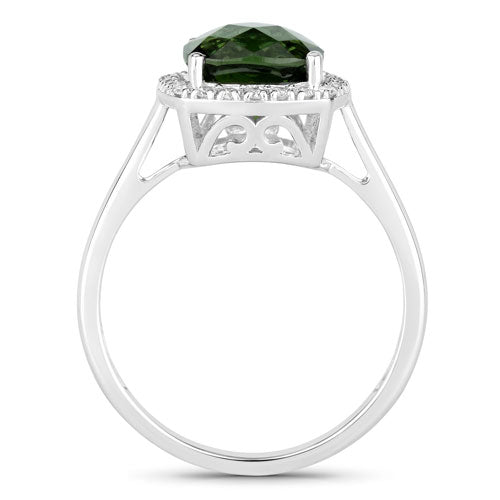 2.64 Carat Genuine Green Tourmaline and White Diamond 14K White Gold Ring Bids.com
