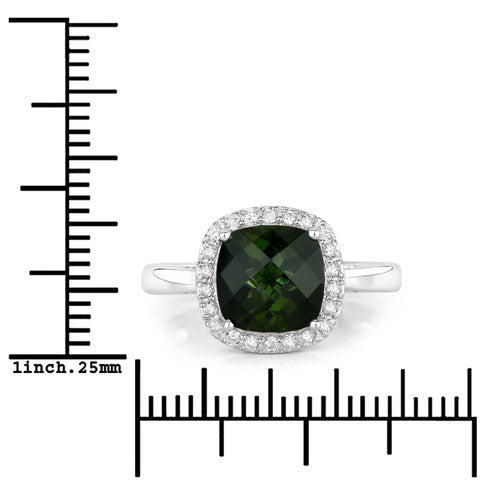 2.64 Carat Genuine Green Tourmaline and White Diamond 14K White Gold Ring Bids.com