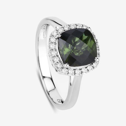 2.64 Carat Genuine Green Tourmaline and White Diamond 14K White Gold Ring Bids.com