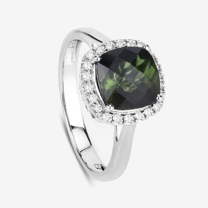 2.64 Carat Genuine Green Tourmaline and White Diamond 14K White Gold Ring Bids.com