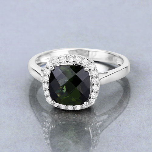 2.64 Carat Genuine Green Tourmaline and White Diamond 14K White Gold Ring Bids.com