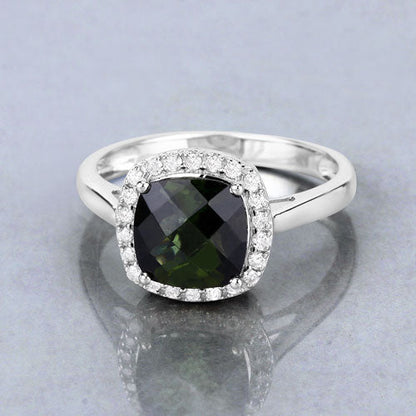 2.64 Carat Genuine Green Tourmaline and White Diamond 14K White Gold Ring Bids.com