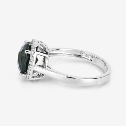 2.64 Carat Genuine Green Tourmaline and White Diamond 14K White Gold Ring Bids.com