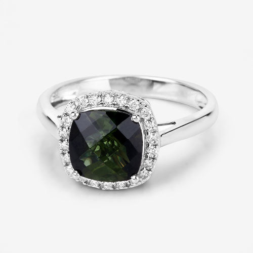 2.64 Carat Genuine Green Tourmaline and White Diamond 14K White Gold Ring Bids.com