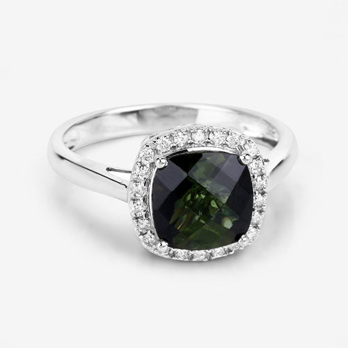 2.64 Carat Genuine Green Tourmaline and White Diamond 14K White Gold Ring Bids.com