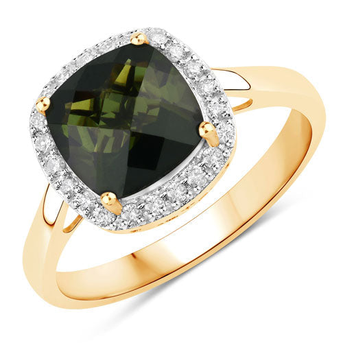 2.64 Carat Genuine Green Tourmaline and White Diamond 14K Yellow Gold Ring Bids.com