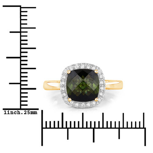 2.64 Carat Genuine Green Tourmaline and White Diamond 14K Yellow Gold Ring Bids.com