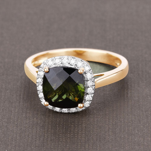 2.64 Carat Genuine Green Tourmaline and White Diamond 14K Yellow Gold Ring Bids.com
