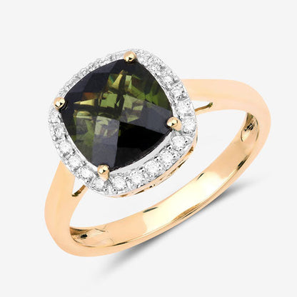 2.64 Carat Genuine Green Tourmaline and White Diamond 14K Yellow Gold Ring Bids.com