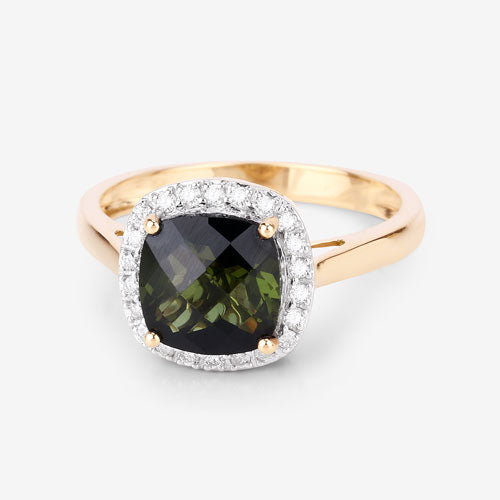 2.64 Carat Genuine Green Tourmaline and White Diamond 14K Yellow Gold Ring Bids.com