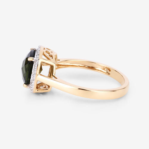 2.64 Carat Genuine Green Tourmaline and White Diamond 14K Yellow Gold Ring Bids.com