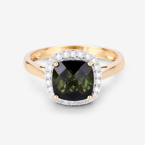 2.64 Carat Genuine Green Tourmaline and White Diamond 14K Yellow Gold Ring Bids.com