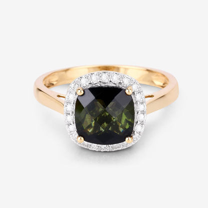 2.64 Carat Genuine Green Tourmaline and White Diamond 14K Yellow Gold Ring Bids.com