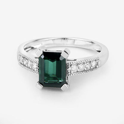 1.91 Carat Genuine Green Tourmaline and White Diamond 14K White Gold Ring Bids.com