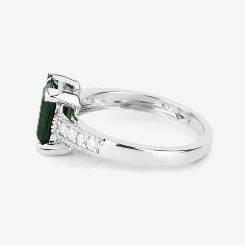 1.91 Carat Genuine Green Tourmaline and White Diamond 14K White Gold Ring Bids.com