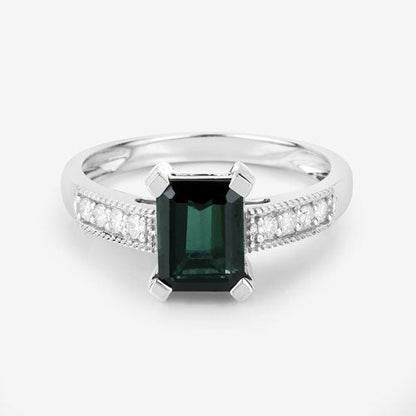 1.91 Carat Genuine Green Tourmaline and White Diamond 14K White Gold Ring Bids.com