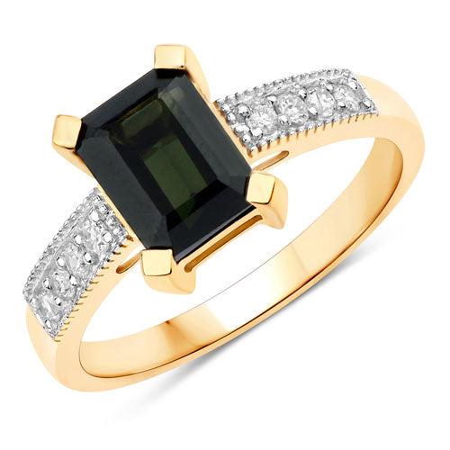 1.91 Carat Genuine Green Tourmaline and White Diamond 14K Yellow Gold Ring Bids.com