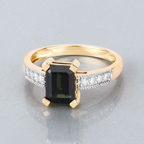 1.91 Carat Genuine Green Tourmaline and White Diamond 14K Yellow Gold Ring Bids.com