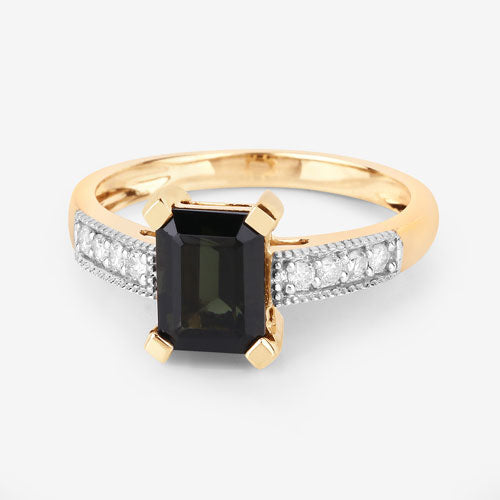 1.91 Carat Genuine Green Tourmaline and White Diamond 14K Yellow Gold Ring Bids.com