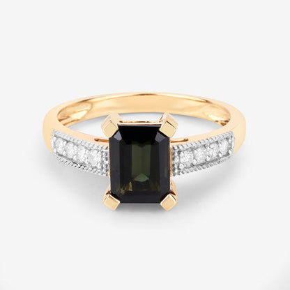 1.91 Carat Genuine Green Tourmaline and White Diamond 14K Yellow Gold Ring Bids.com