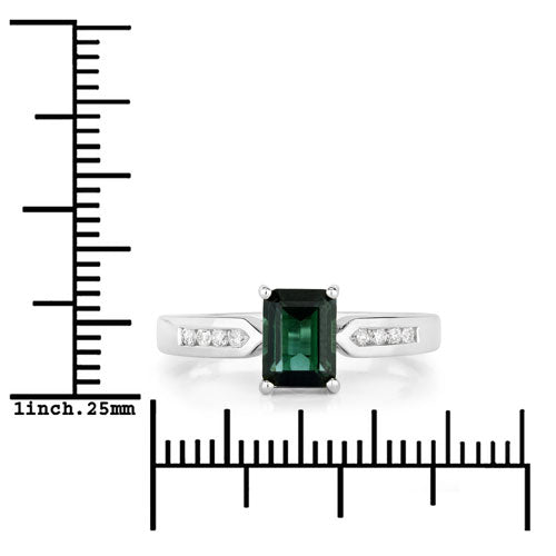 1.19 Carat Genuine Green Tourmaline and White Diamond 14K White Gold Ring Bids.com