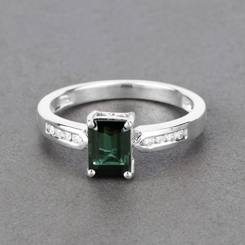 1.19 Carat Genuine Green Tourmaline and White Diamond 14K White Gold Ring Bids.com