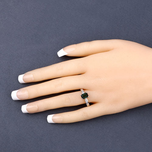 1.19 Carat Genuine Green Tourmaline and White Diamond 14K White Gold Ring Bids.com