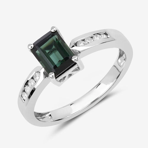 1.19 Carat Genuine Green Tourmaline and White Diamond 14K White Gold Ring Bids.com
