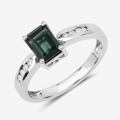 1.19 Carat Genuine Green Tourmaline and White Diamond 14K White Gold Ring Bids.com