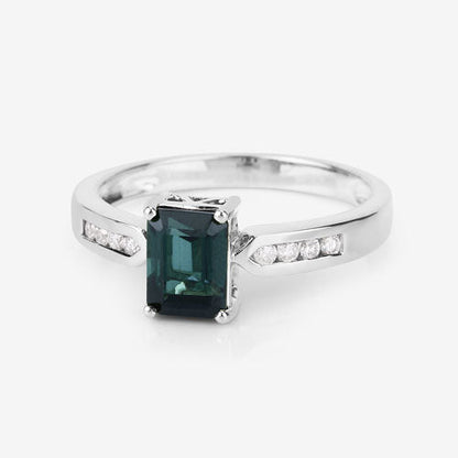 1.19 Carat Genuine Green Tourmaline and White Diamond 14K White Gold Ring Bids.com