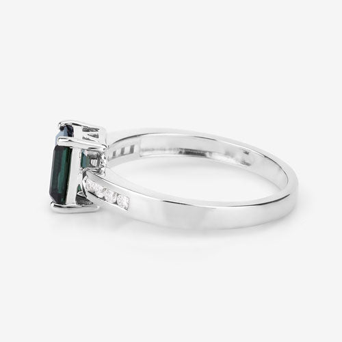 1.19 Carat Genuine Green Tourmaline and White Diamond 14K White Gold Ring Bids.com