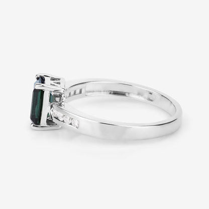 1.19 Carat Genuine Green Tourmaline and White Diamond 14K White Gold Ring Bids.com