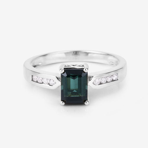 1.19 Carat Genuine Green Tourmaline and White Diamond 14K White Gold Ring Bids.com