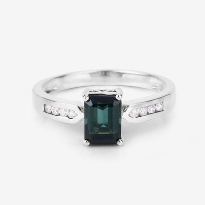 1.19 Carat Genuine Green Tourmaline and White Diamond 14K White Gold Ring Bids.com