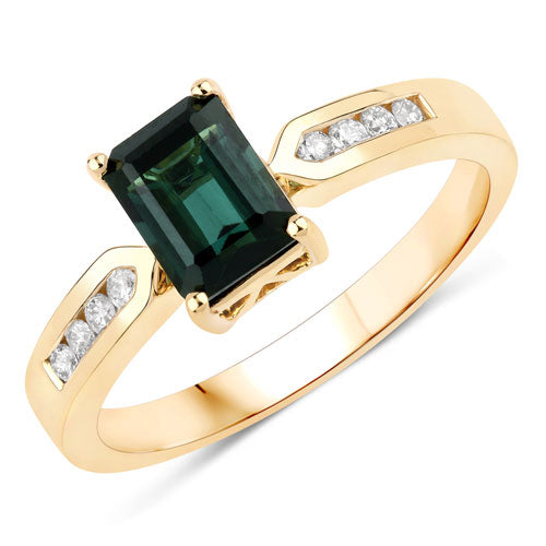 1.19 Carat Genuine Green Tourmaline and White Diamond 14K Yellow Gold Ring Bids.com