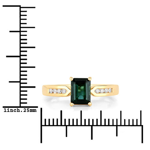 1.19 Carat Genuine Green Tourmaline and White Diamond 14K Yellow Gold Ring Bids.com